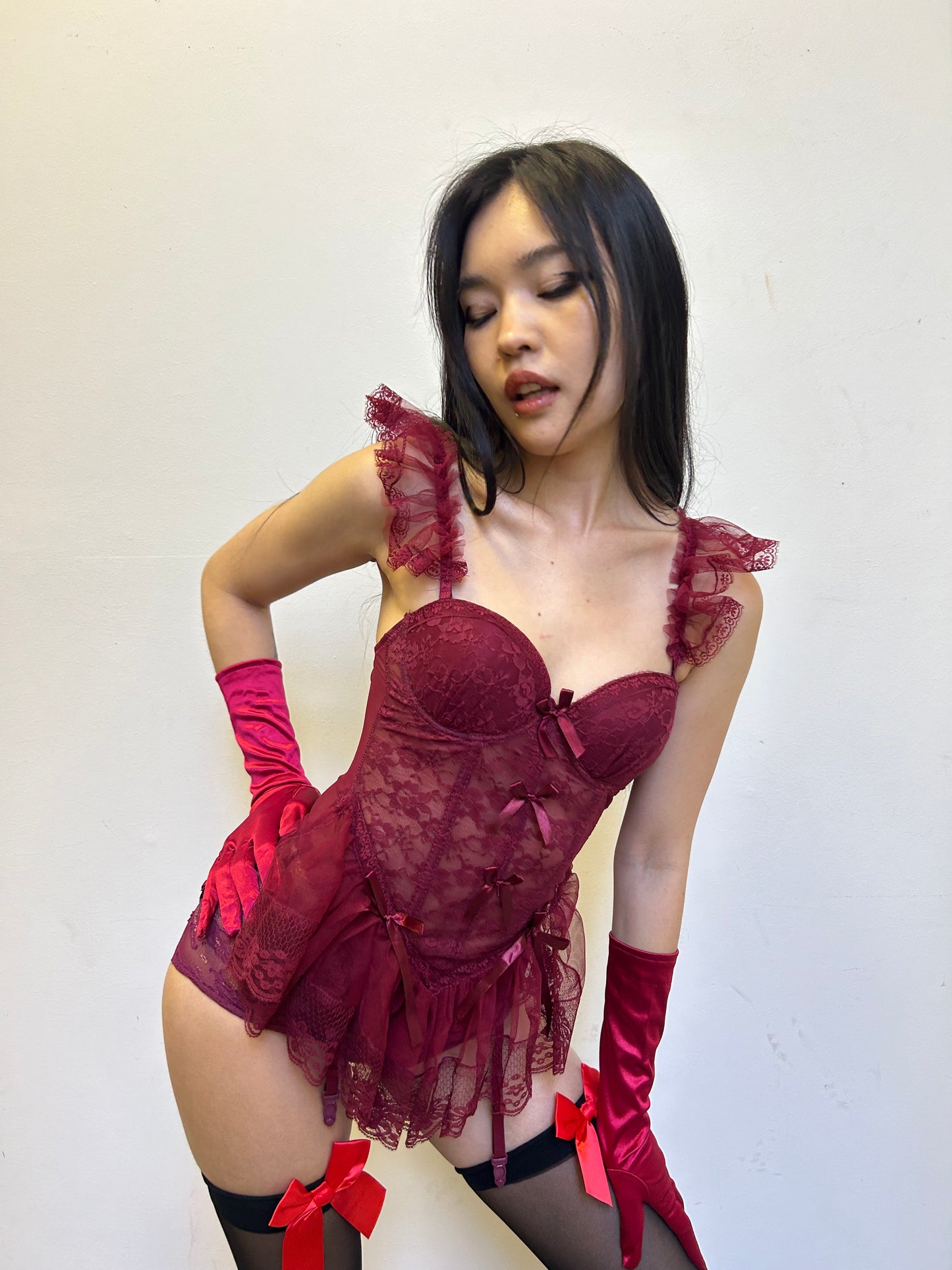Floral bow bustier set