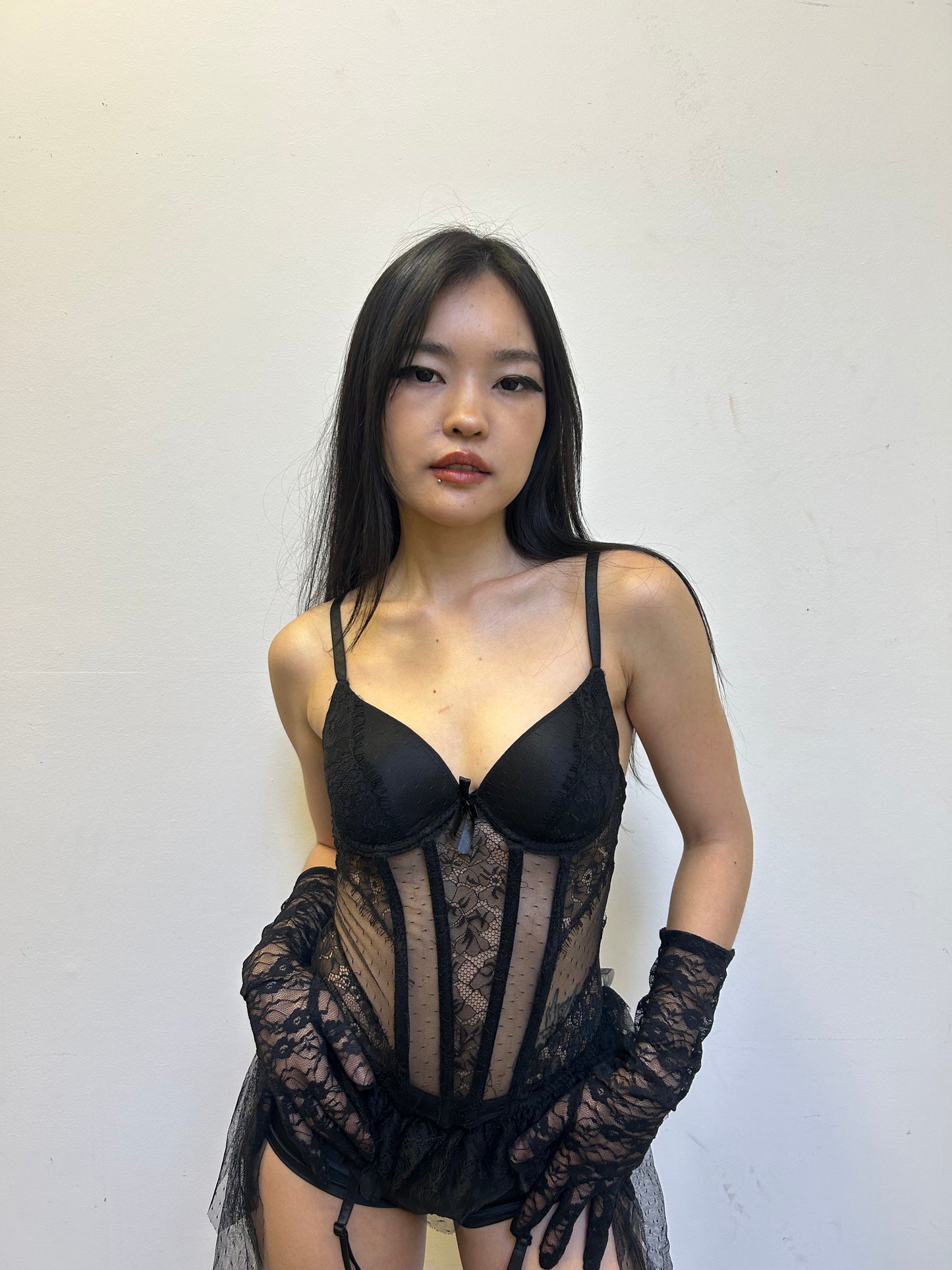 Floral sheer bustier set