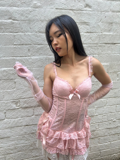 floral bow skirt bustier set