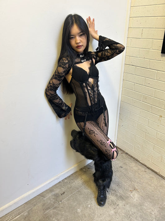 Black dotted bustier set