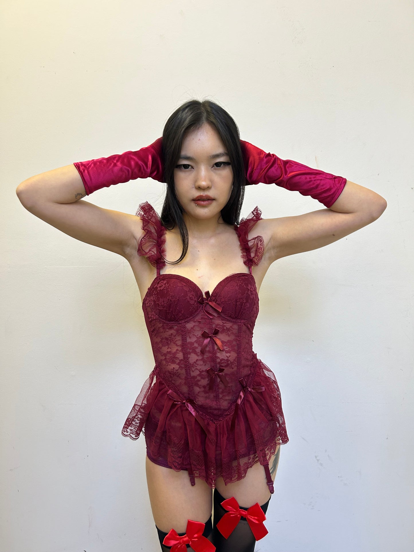 Floral bow bustier set