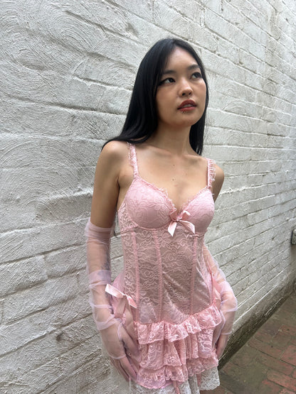floral bow skirt bustier set